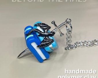 Fantasy Book Dragon Necklace: Handmade Polymer Clay Pendant