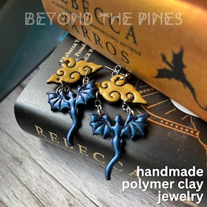Fourth Wing Inspired Earrings: Handmade Polymer Clay Dragon Cloud Fantasy Jewelry for Book Lovers