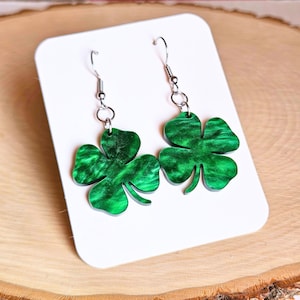 Shamrock Earring Dangle St Patricks Day Earring Four Leaf Clover Earring Lucky Charm Earring Green Earring 4 Leaf Clover Earring Irish Gift