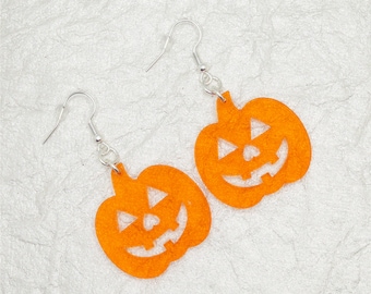 Jack O Lantern Earrings - Sparkly Pumpkin Earrings Dangle - Fun Halloween Earrings - Spooky Season Pumpkin Jewelry - Glitter Fall Earrings
