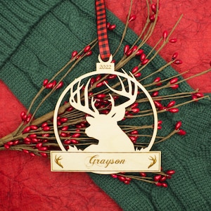 Personalized Deer Christmas Ornament Deer Ornament Deer Antler Ornament Custom Wood Ornament Deer Hunter Ornament Christmas Gift Hunting