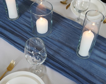 Dark Blue Hand-Dyed Gauze Table Runner, Wedding Decor, Cheesecloth