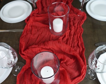 Red Gauze table runner hand dyed, cheesecloth, Wedding Cheesecloth Table Runner, any Color, Decor Gauze, Wedding Bridal, Shower Party