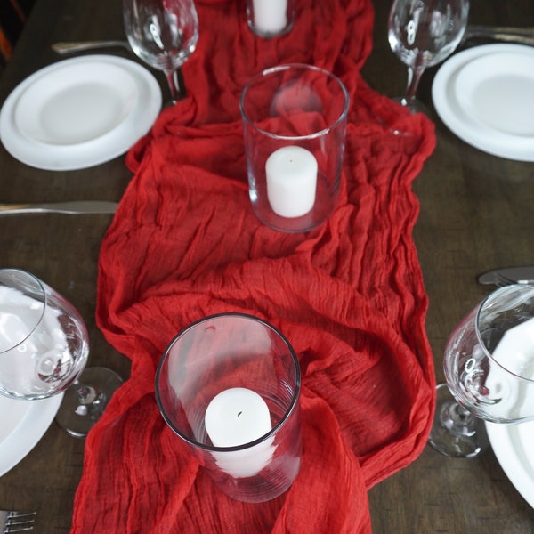 Red Gauze table runner hand dyed, cheesecloth, Wedding Cheesecloth Table Runner, any Color, Decor Gauze, Wedding Bridal, Shower Party