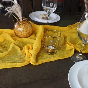 Corredor de mesa de tela de queso amarillo dorado, mantel de gasa, decoración de bodas, baby shower, fiesta de cumpleaños