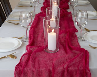 Fuchsia Hand Dyed Cheesecloth Table Runner, Wedding Decor, Party decor