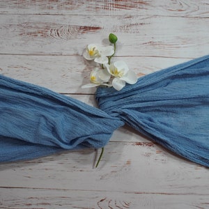 Dusty blue cheesecloth table runner, jeans blue, dark blue gauze, wedding decor, table decor, Christmas decor