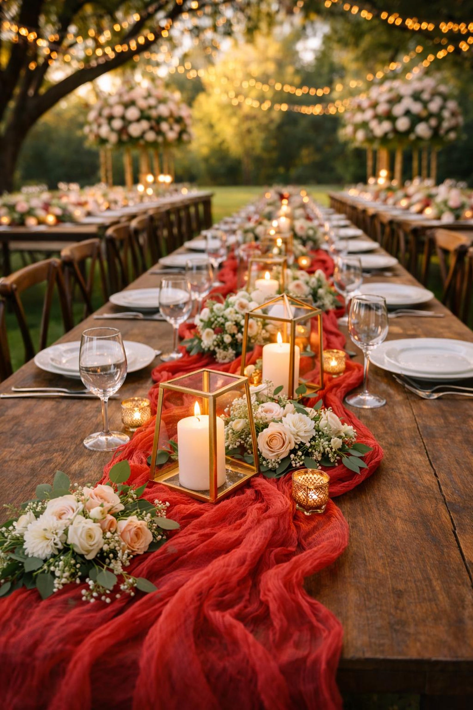 Red HandDyed Gauze Table Runner Wedding Bridal Decor Christmas decor