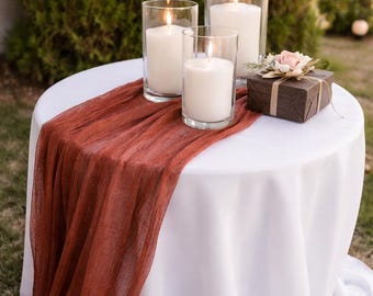 Cocoa  Gauze Table Runner, Cheesecloth Wedding Decor