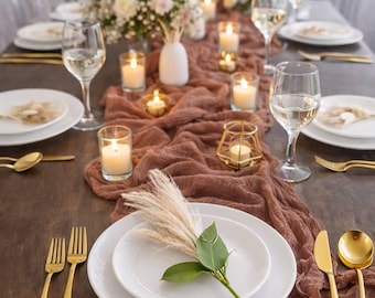 Hand Dyed Cacao Brown Gauze Table Runner, Wedding Bridal Decor
