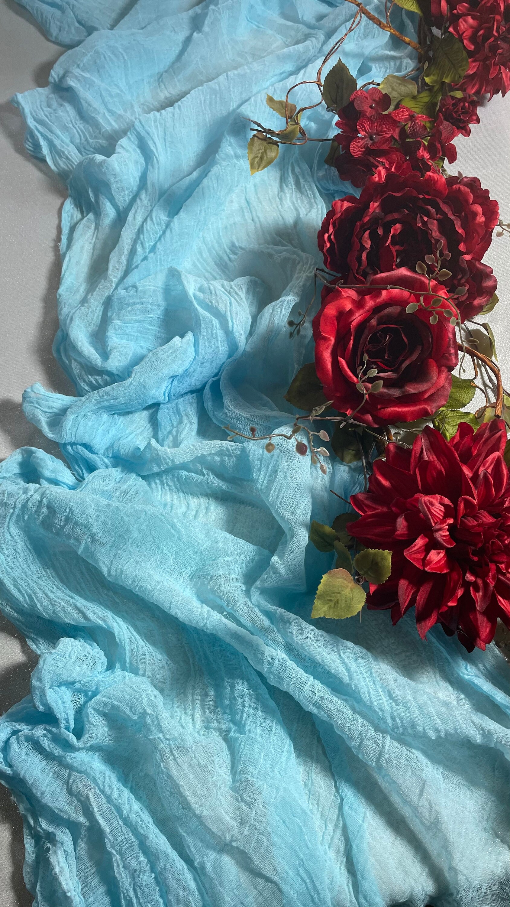 Baby blue Gauze table runner hand dyed cheesecloth Wedding Etsy