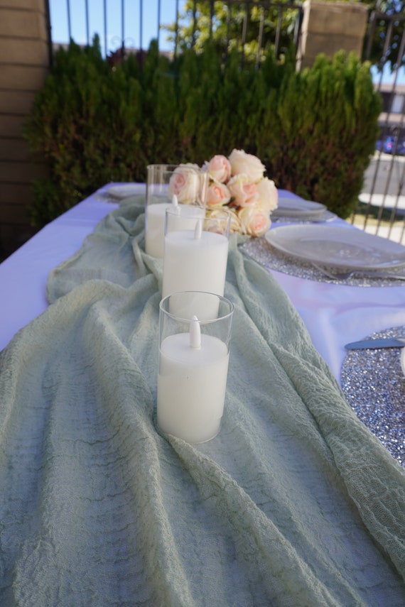 Sage Green Gauze Table Runner Hand Dyed Wedding Cheesecloth Etsy