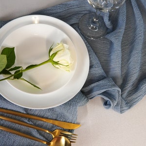 Light Dusty blue cheesecloth table runner, jeans blue, dark blue gauze, wedding decor, table decor, Christmas decor