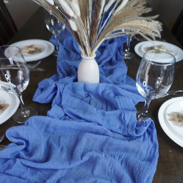 Cornflower Gauze table runner hand dyed, cheesecloth, Wedding Cheesecloth Table Runner, Color, Decor Gauze, Wedding Bridal, Shower Party