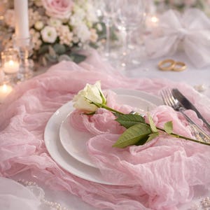 Baby Pink Cheesecloth Table Runner, Gauze for Wedding, Baby shower Decor