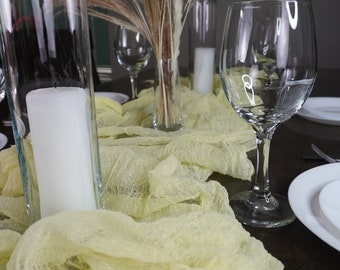 Lemon Yellow Cheesecloth table runner, Gauze table cloth, Wedding decor, baby shower, birthday party