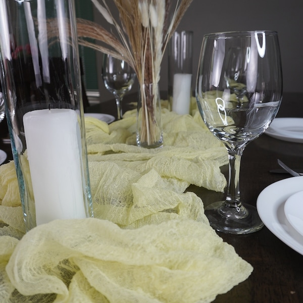 Lemon Yellow Cheesecloth table runner, Gauze table cloth, Wedding decor, baby shower, birthday party