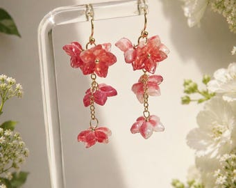 Rote Blüten Ohrringe, Florale Ohrringe