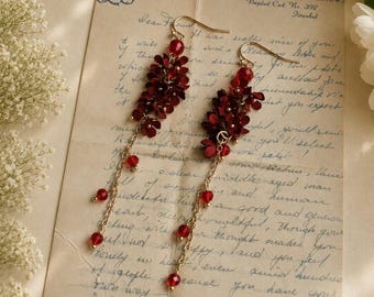 Pendientes de flores rojas, pendientes florales burdeos