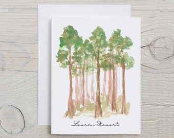 Summer Forest Woods Note Cards, Personalized Watercolor Woodlands, Folded Notecards, Stationary Stationery Cards, Greeting Cards
