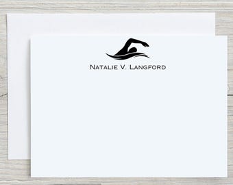 Personalized Swimming Flat Note Cards, Swim Coach Gift, Personal Stationery, Swimmer Gift, Swim Teacher Gift