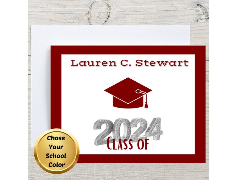 2024 Personalized Graduation Announcement Note Cards With Envelopes, Class of 2024 Graduation