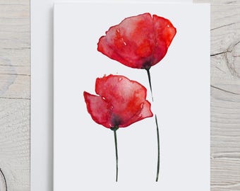 Red Poppy Personalized Note Cards, Custom Watercolor Stationary, Flower Greeting Cards, Gift for Her