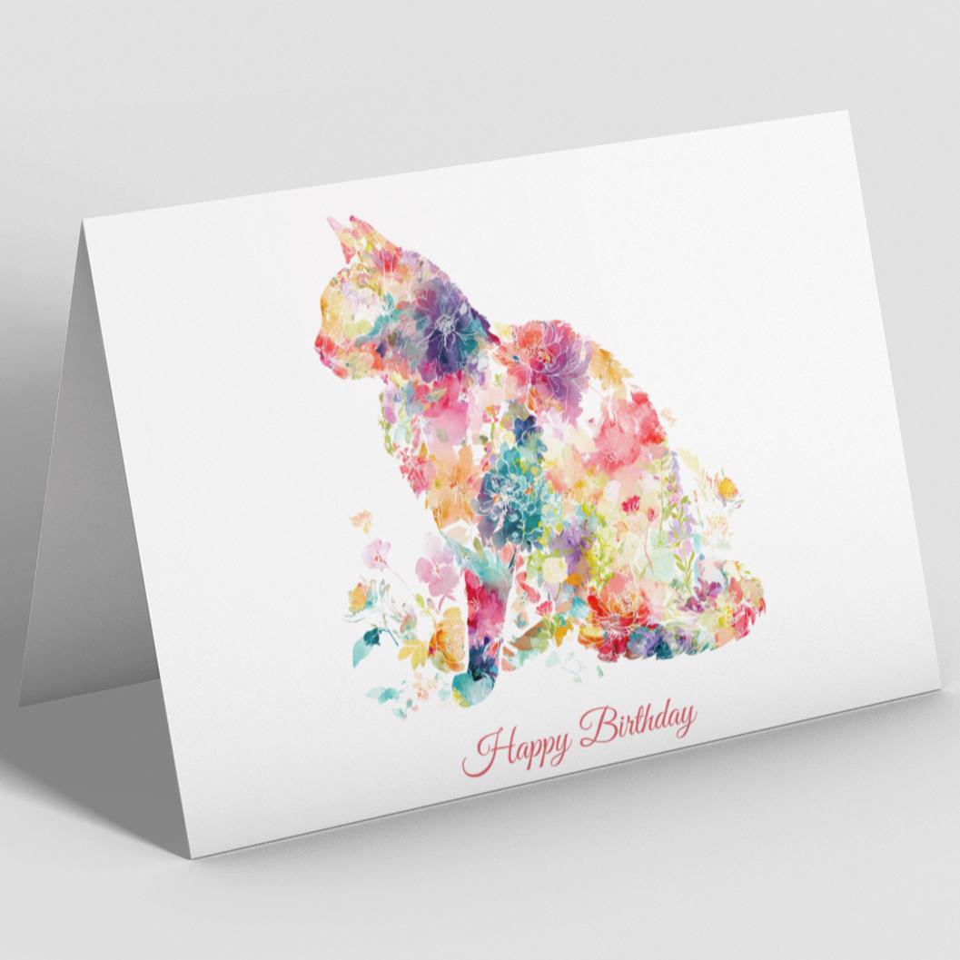 Cat Lover Birthday Card, Floral Cat Birthday Card for Her, Cat Mom Card ...