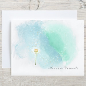 Dandelion Note Cards, Personalized Notecards, Watercolor Flower Folded Stationary, Stationery Cards, Blank Greeting Cards