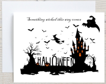 Halloween Haunted House Note Cards, Something Wicked Halloween Greeting Cards, Pumpkins, Ghost, Witch, Bats, Blank Cards Pack