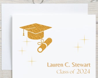 Personalized 2024 Graduation Announcement Note Cards with envelopes, Class of 2024 Notecards Sets, Graduation Thank You Cards Set