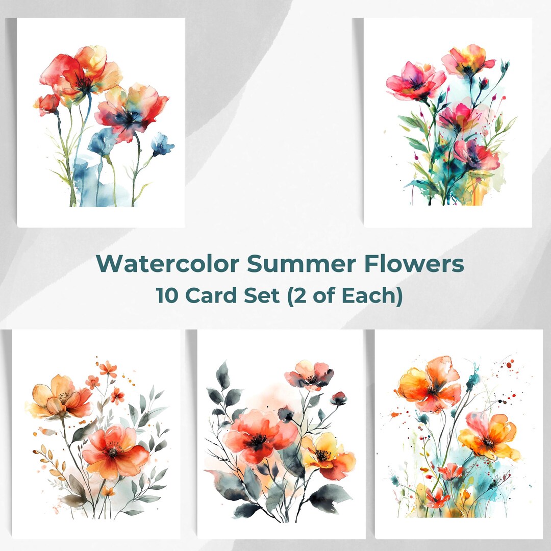Watercolor Flowers Note Cards, Floral Stationery for Women, Variety ...