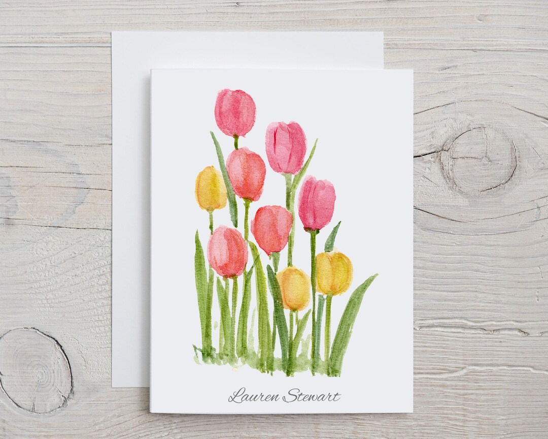 Tulips Note Tulips Personalized Note Cards, Custom Watercolor Spring Floral Cards ...