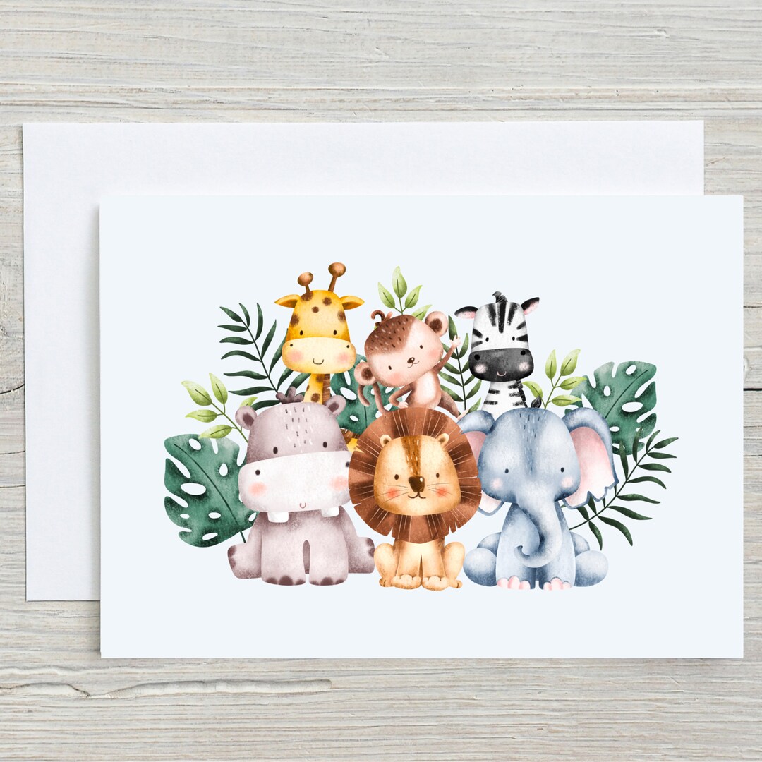 Baby Animals Group Flat Note Cards Sets, DIY Notecards With Envelopes