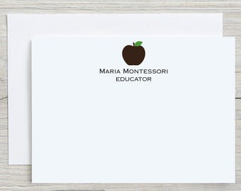 Personalized Teacher Flat Note Cards, Custom Teacher Stationery, Apple Stationary Set for Educators, Teacher Appreciation Gift