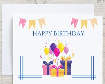 Birthday Balloons & Gifts Greeting Cards,  Happy Birthday Note Cards, Birthday Notecards Sets