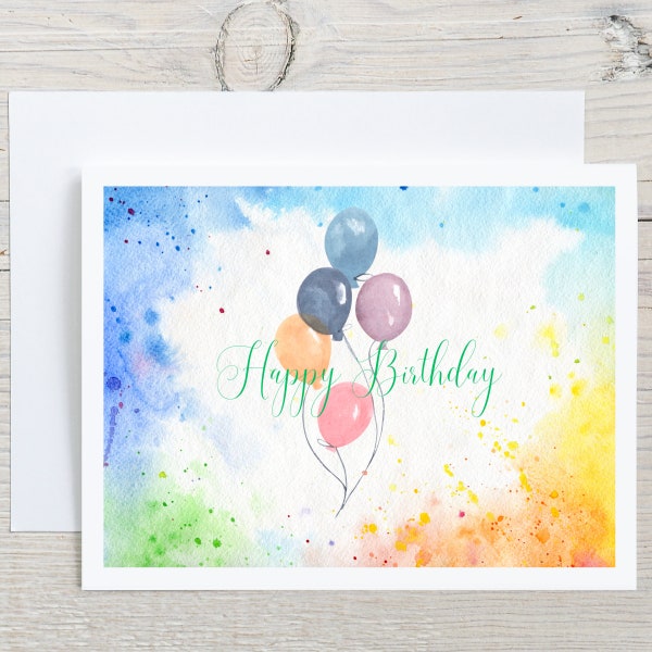 Happy Birthday Greeting Cards Sets, Bright Watercolor Balloons Happy Birthday Note Cards, Birthday Notecards Sets