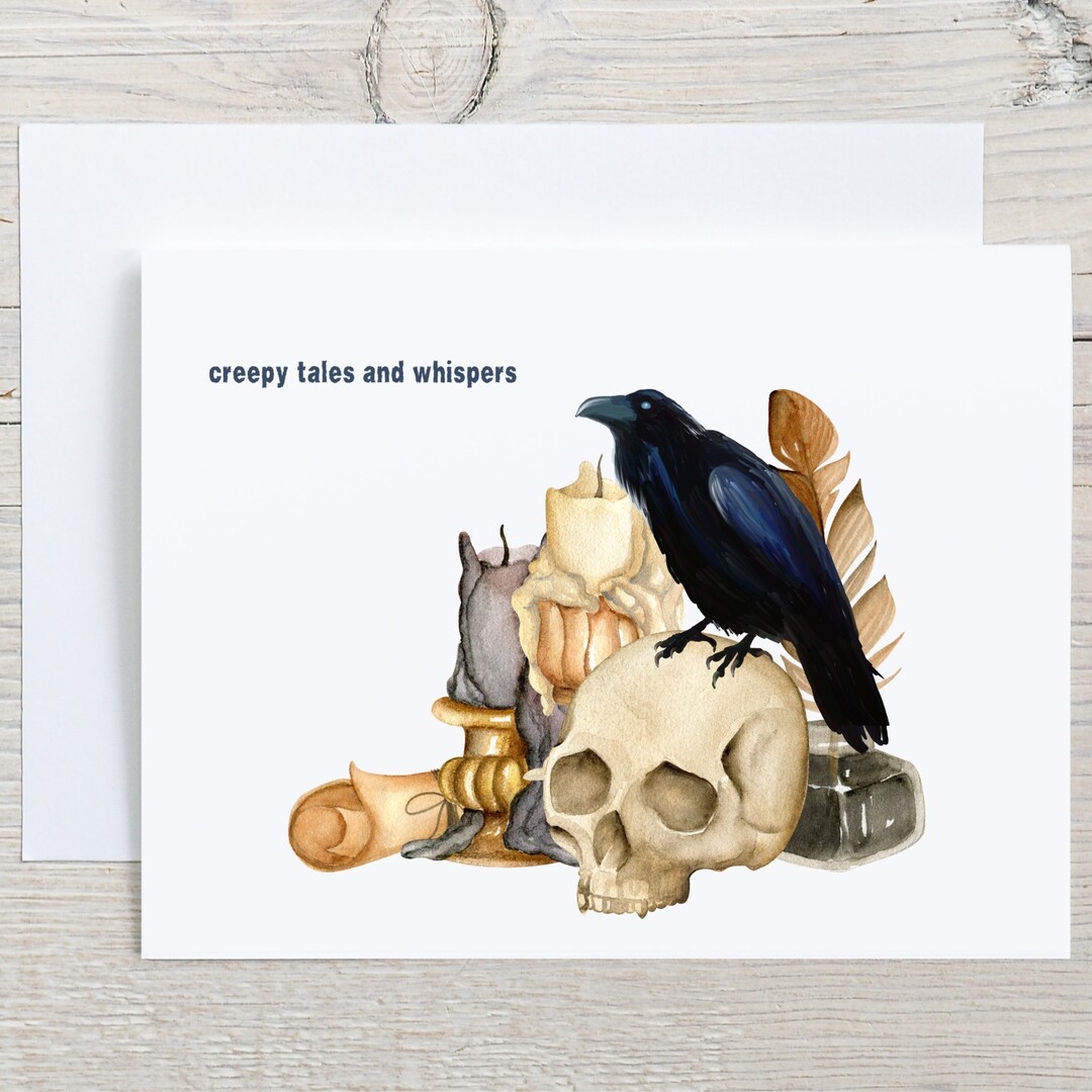 Spooky Skull and Raven Halloween Note Cards, Blank Greeting Cards - Etsy