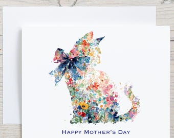 Cat Mom Mothers Day Card, Floral Cat Mothers Day Greeting Card, Happy Mother's Day Cat Card