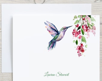 Personalized Watercolor Hummingbird Note Cards Sets, Blank Folded Notecards, Hummingbird Greeting Cards, Thank You Cards