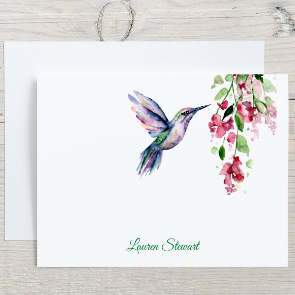 Personalized Watercolor Hummingbird Note Cards Sets, Blank Folded Notecards, Hummingbird Greeting Cards, Thank You Cards