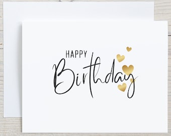 Minimalist Birthday Cards, Gold Hearts Happy Birthday Greeting Cards Set, Happy Birthday Note Cards with envelopes