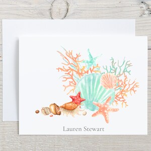 Summer Seashells Note Cards Sets, Personalized Sea Shells Stationary Cards,  Folded Notecards, Blank Greeting Cards