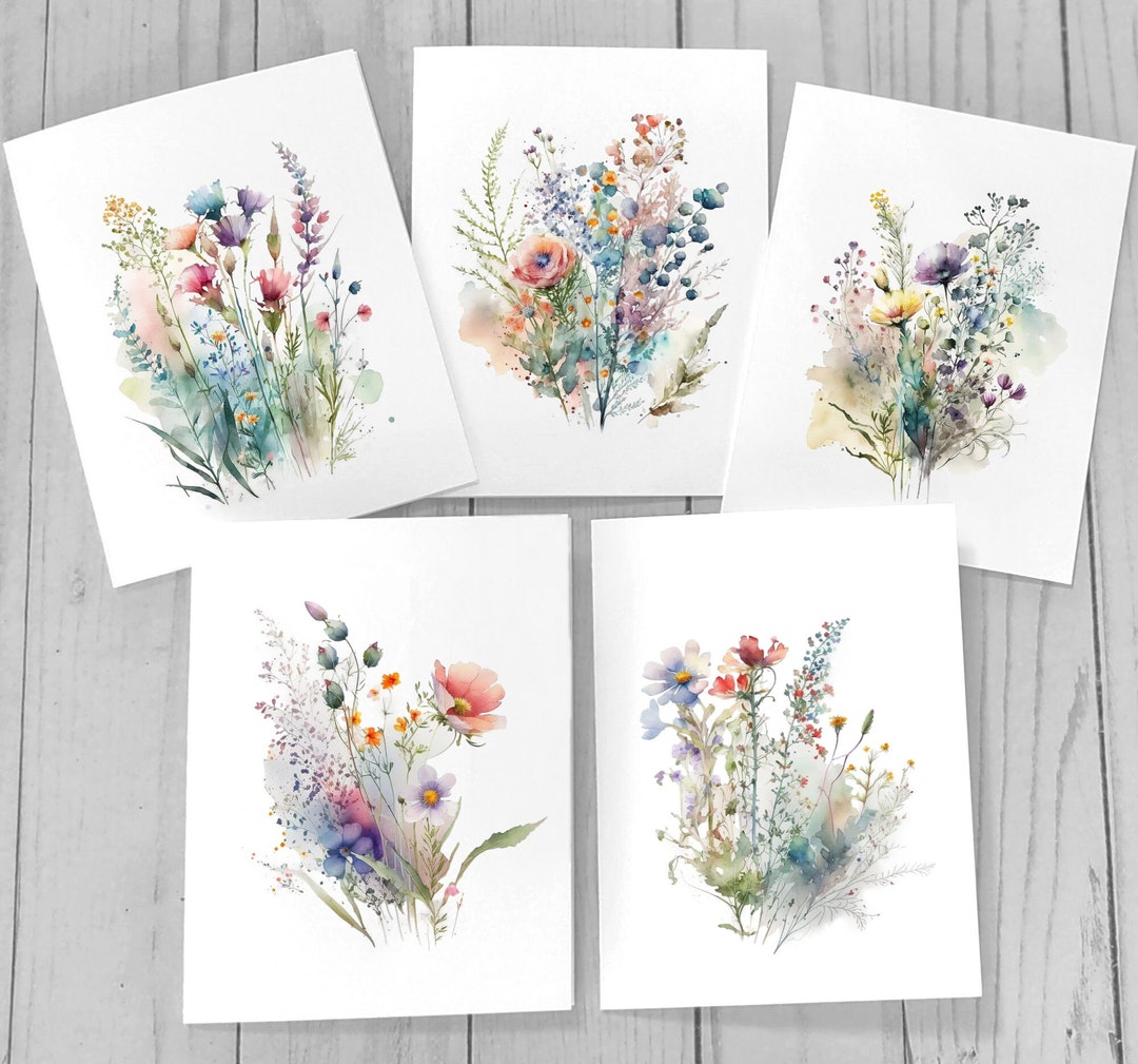 Country Flowers, Set of 10 Variety Note Cards, Folded Notecards, Summer ...
