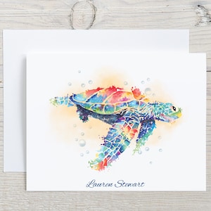 Personalized Turtle Note Cards, Watercolor Turtle Lover Gift, Sea Turtle Stationery, Turtle Notecards