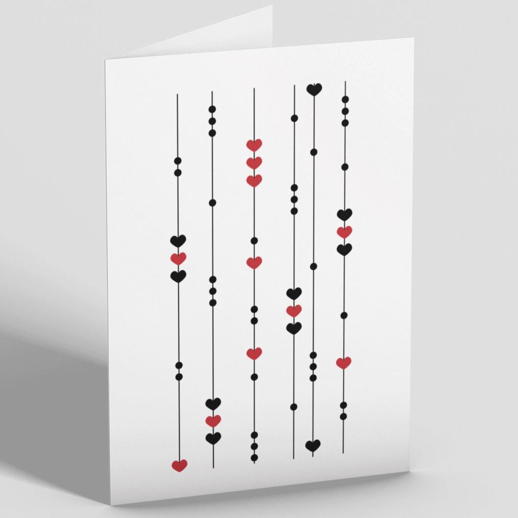 Red Black Hearts Modern Valentine Greeting Cards, Watercolor Blank Note ...