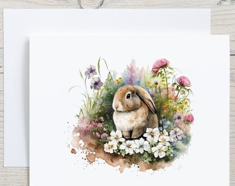 Baby Bunny In Flowers Personalized Note Cards, Bunny Rabbit Folded Notecards, Spring Stationary Stationery Cards, Greeting Cards