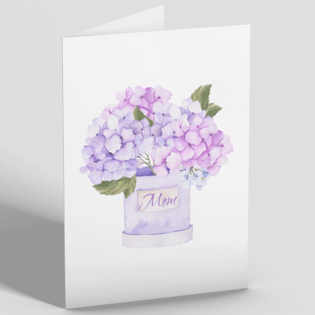 Watercolor Hydrangeas Mothers Day Card, Elegant Purple Flowers Greeting ...