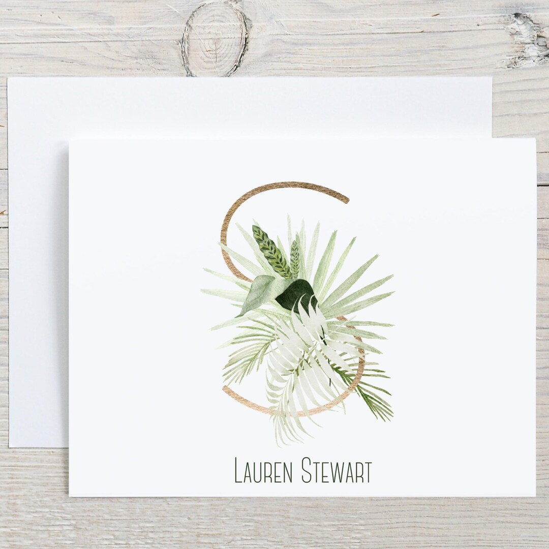Personalized Monogram Stationery for Women, Custom Tropical Greenery ...