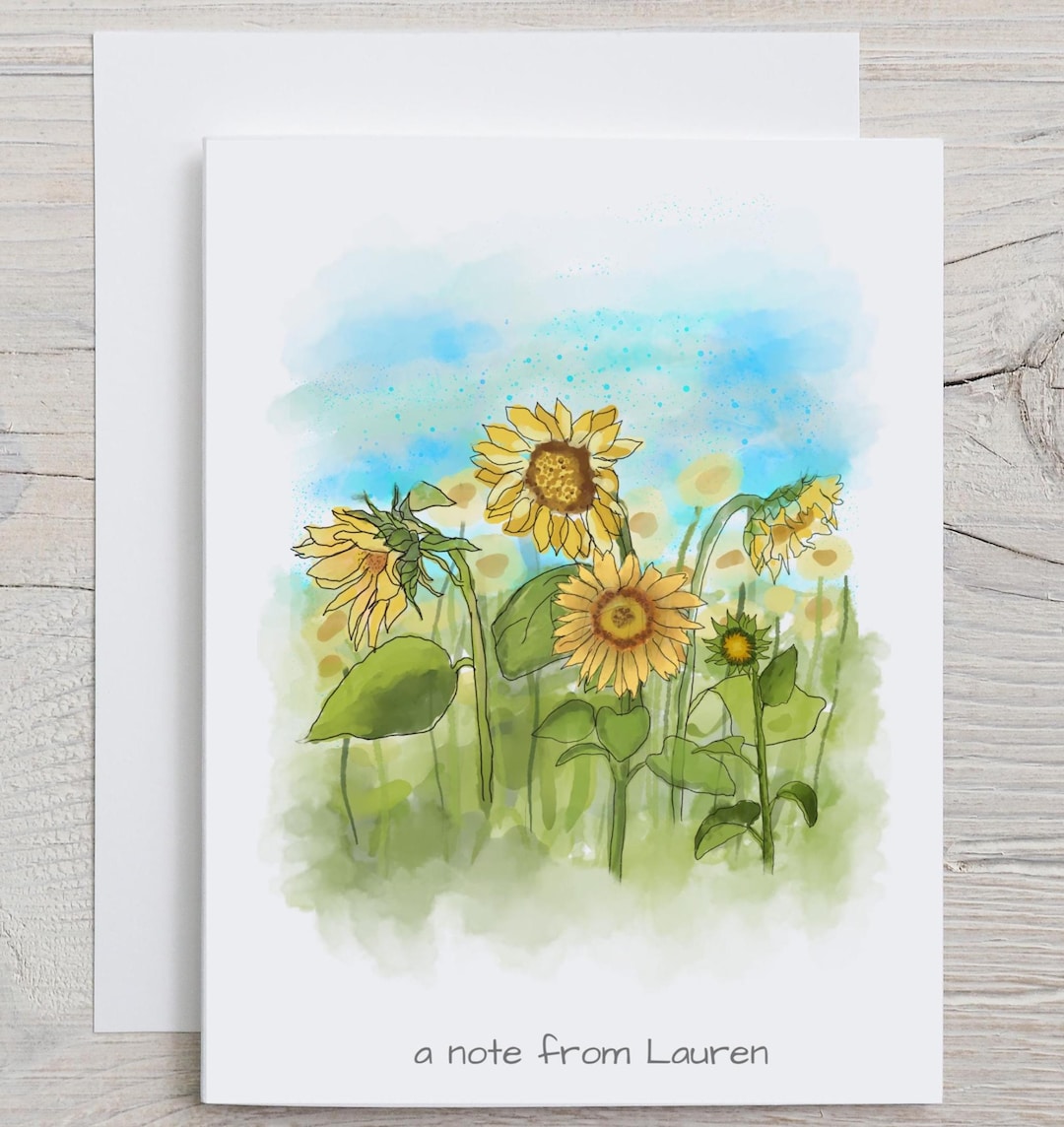 Personalized Sunflower Note Cards, Watercolor Summer Stationary Set ...